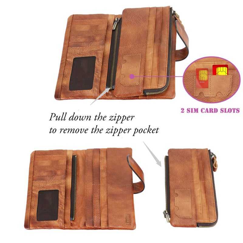 LETEULO Women's RFID Blocking Genuine Leather Wallet Vintage Hand Rubbing Wallets Organizer (US Brown) - Image 3